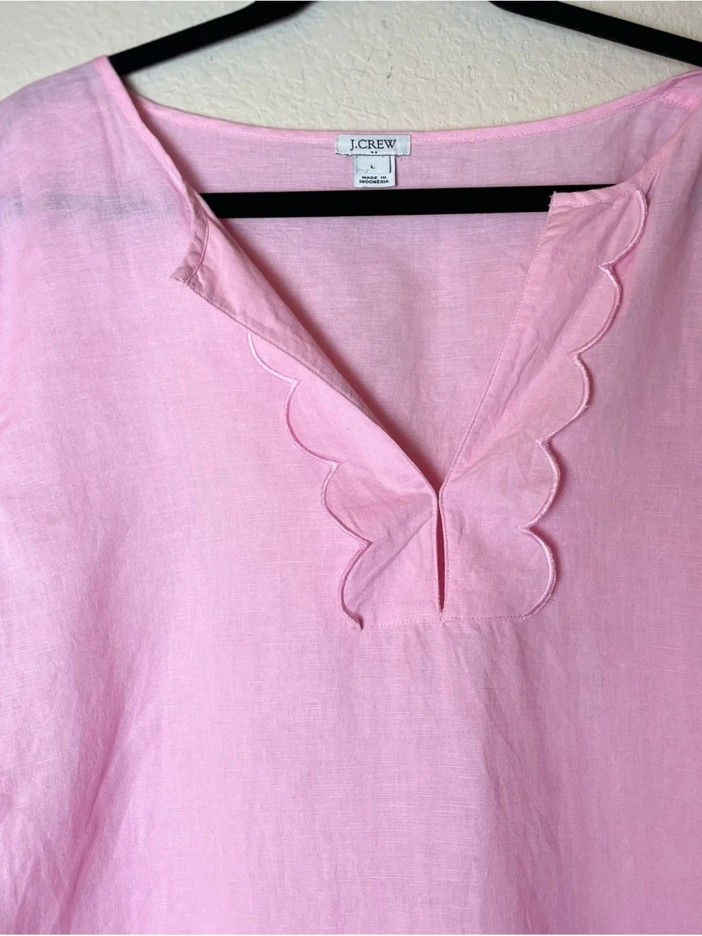 J. Crew Light Pink Scallop-Trim Linen RichTunic